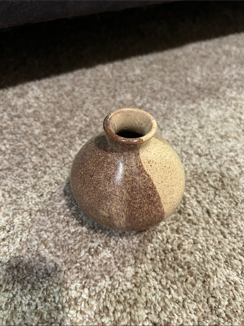 Handmade Rounded Ceramic Bud Vase in Two-Tone Brown